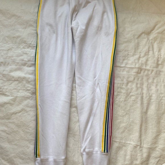 Abercrombie & Fitch white joggers with multi coloured stripes. Size Medium W - Picture 4 of 6